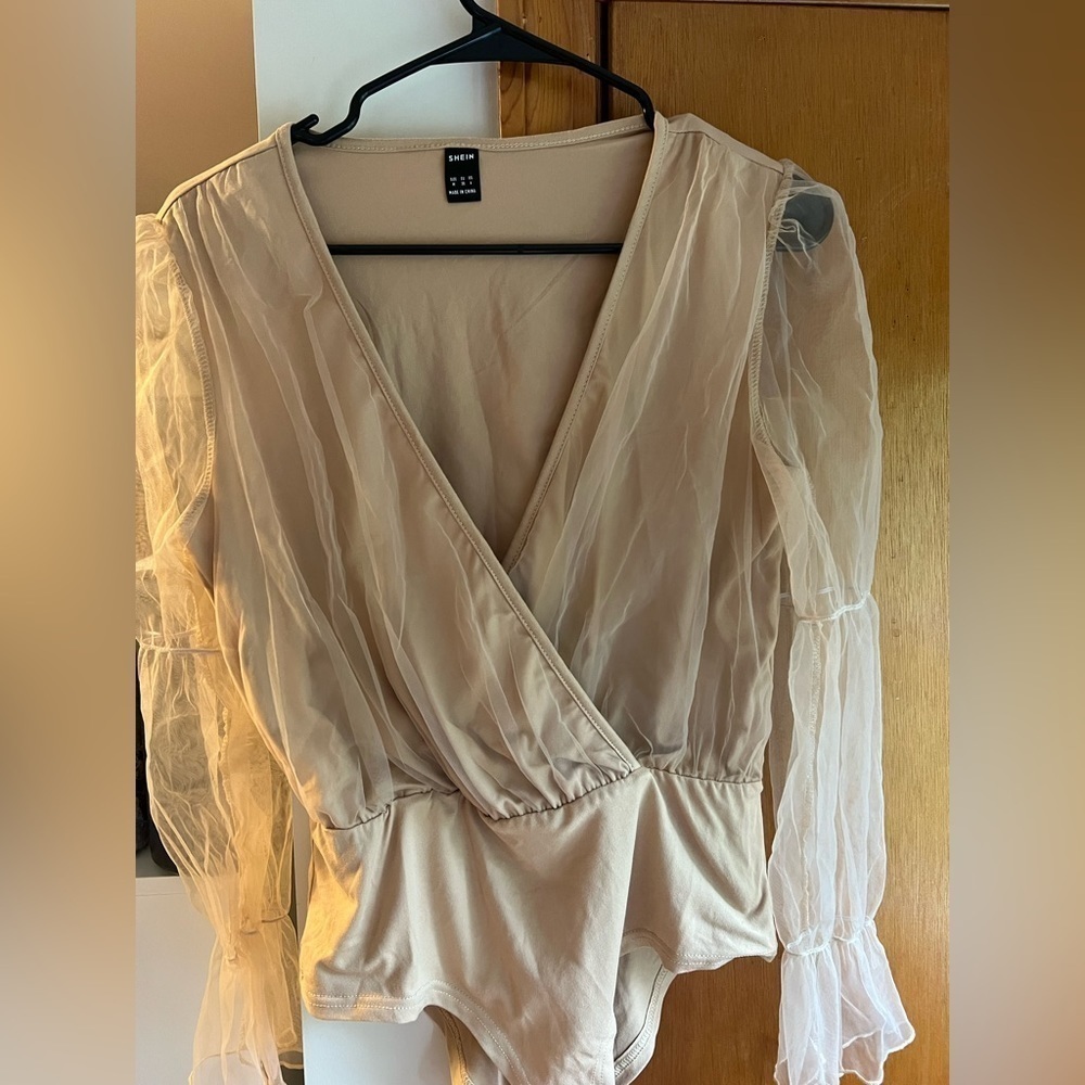 Tan shein size medium sheer sleeve body suit
